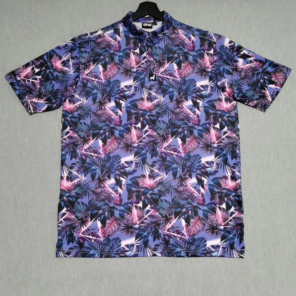 Lofty Llama Golf Polo Shirt Mens Large Bermuda Transfusion‎ Floral Geometric AOP